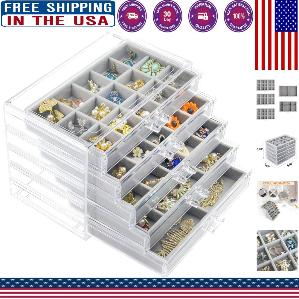 Customizable Clear Jewelry Storage Box with 5 Removable Drawers for Easy Access- **Done**
