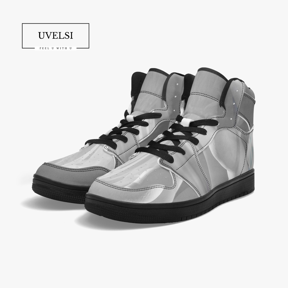 UVelsi Men's Black High Top Leather Sneakers for Running & Sports