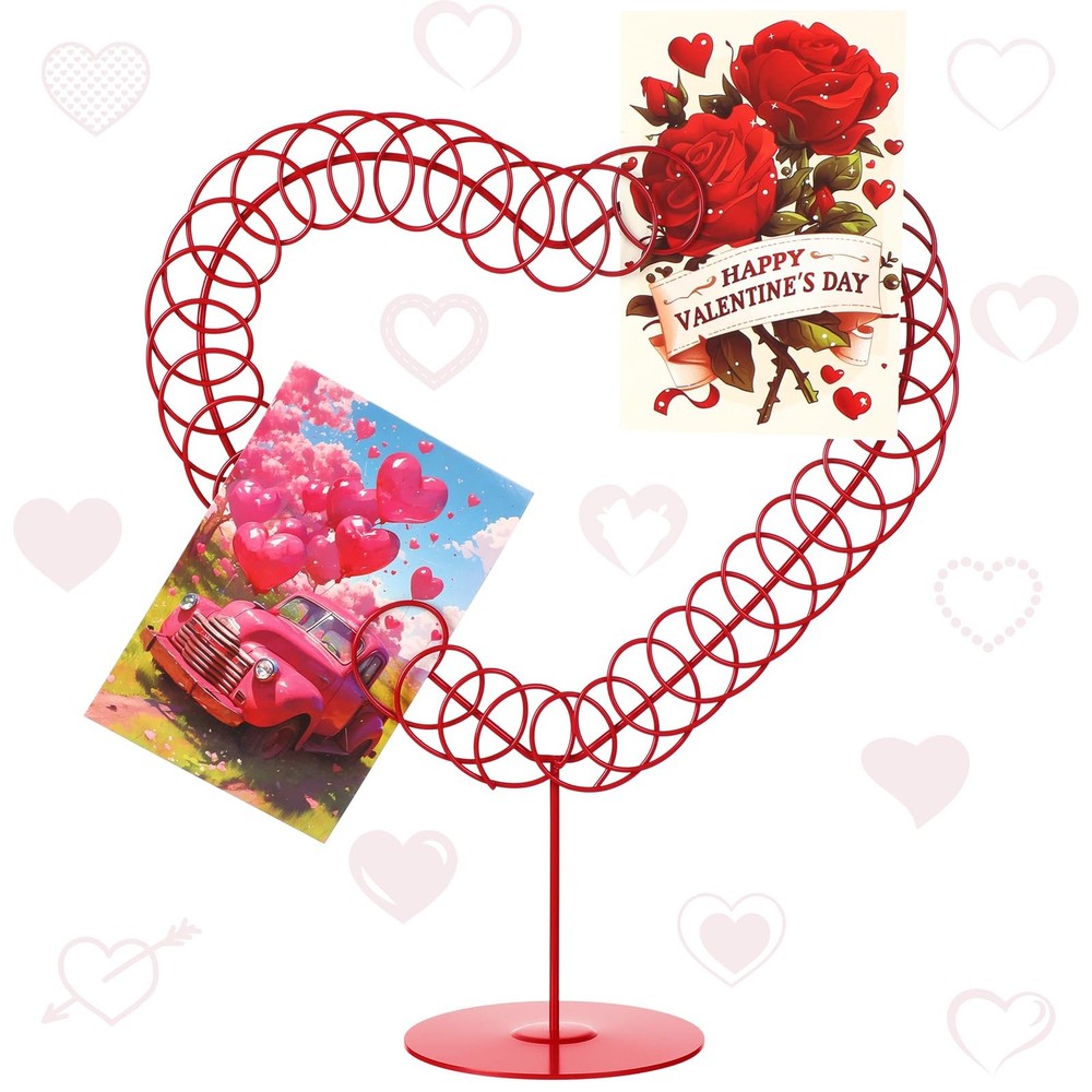Valentine's Day Red Heart Shape Display Valentine Gift Card Display Metal Spi...