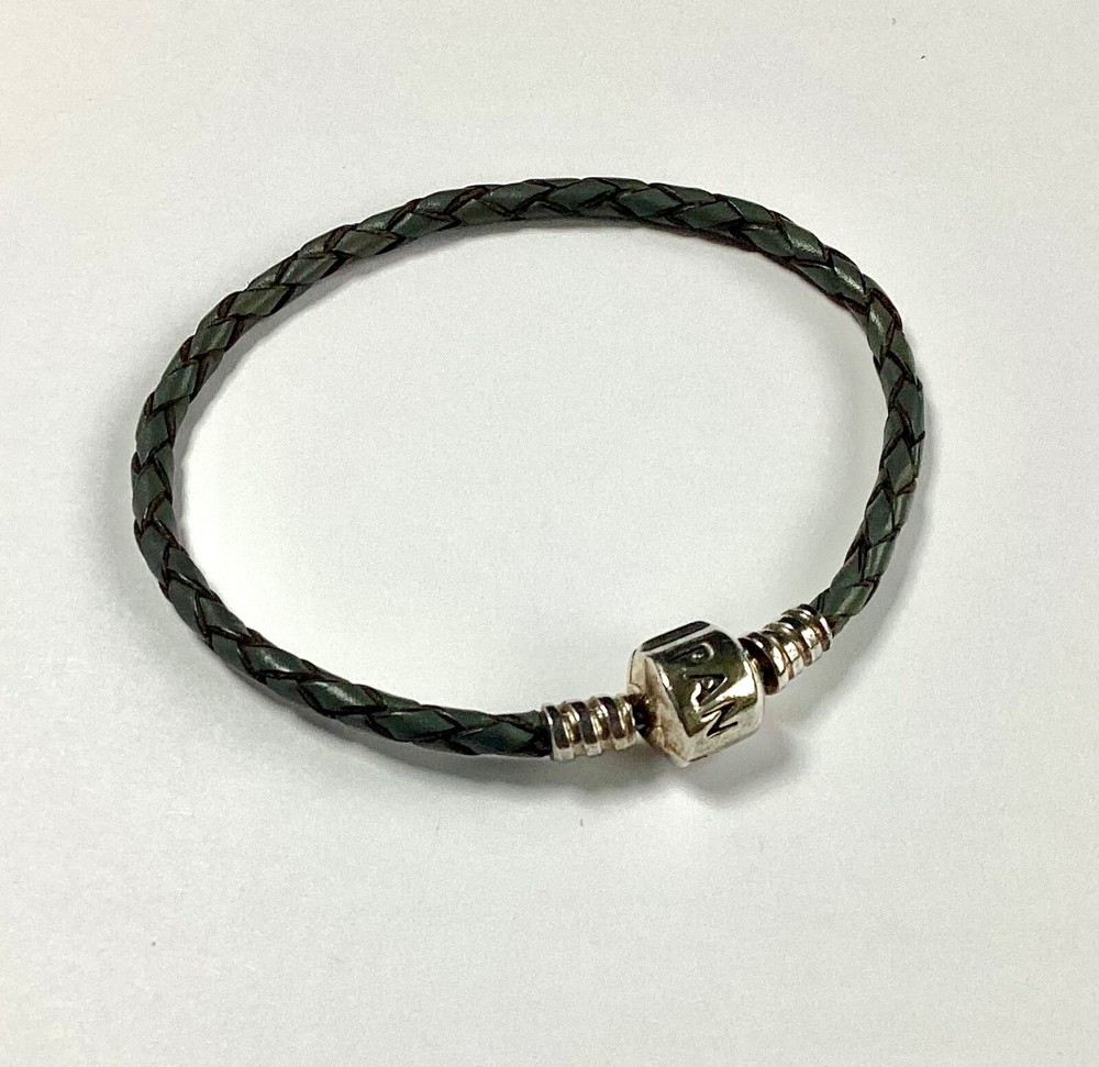 Pandora Grey Leather Rope Charm Bracelet 17.5 cm Excellent Gift VGC  