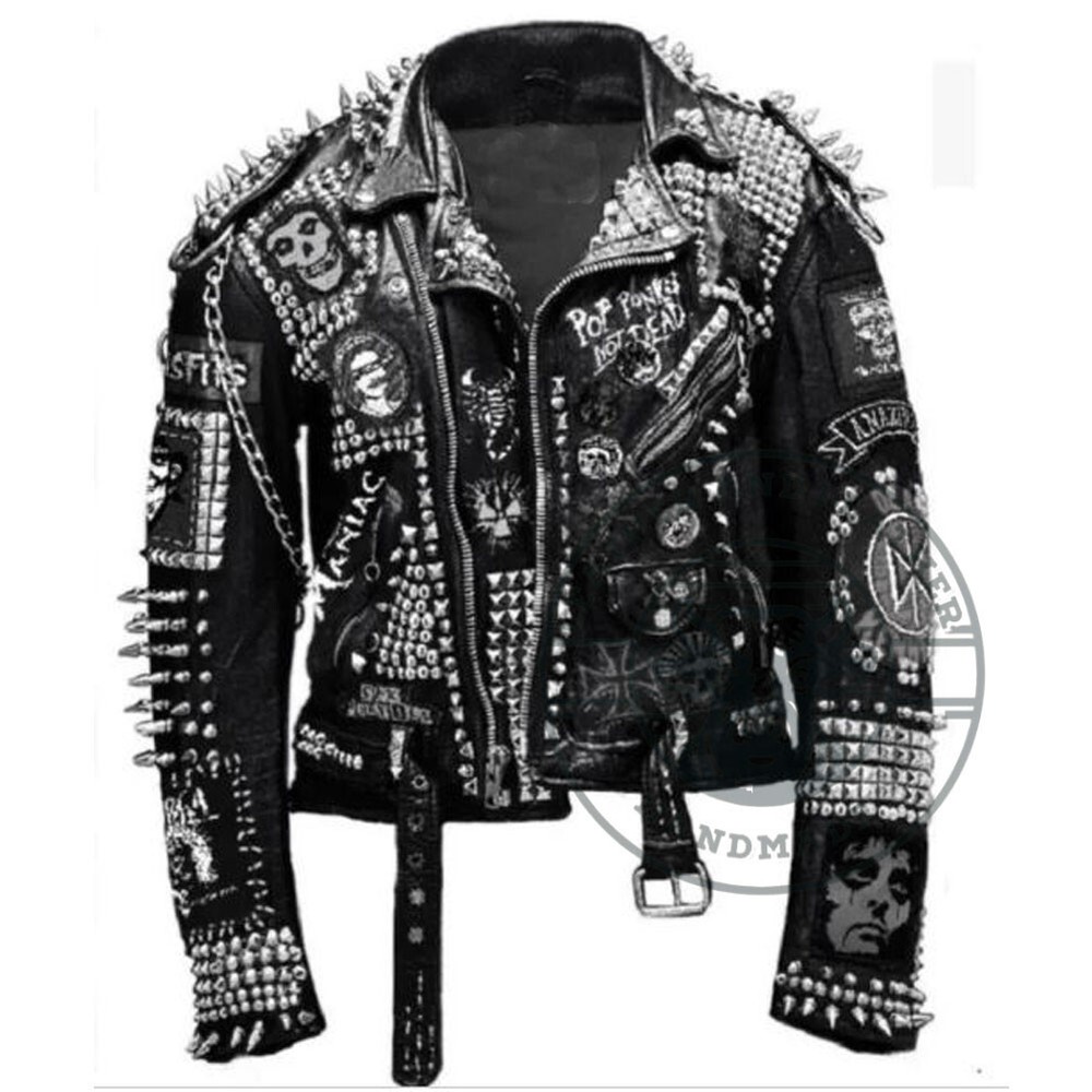 Handcrafted Steampunk Leather Jacket with Skull & Stud Designs  