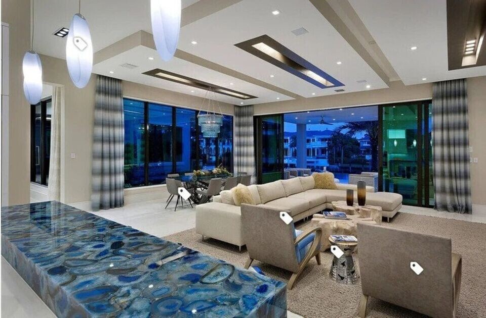 Blue Agate Console Slab Top with Geode Counter – Cyber Monday Decor Sale