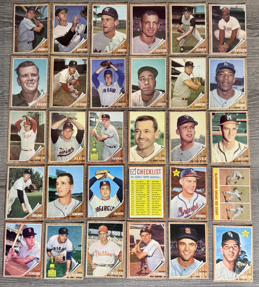 1962 Topps Baseball 30 Card Vintage Lot ALL EX OR BETTER