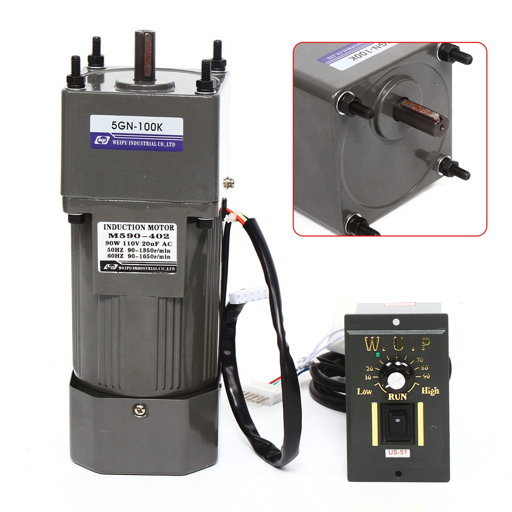 110V 90W 1:100 AC Gear Motor Electric w/ Speed Reduction Controller 100K 13.5RPM