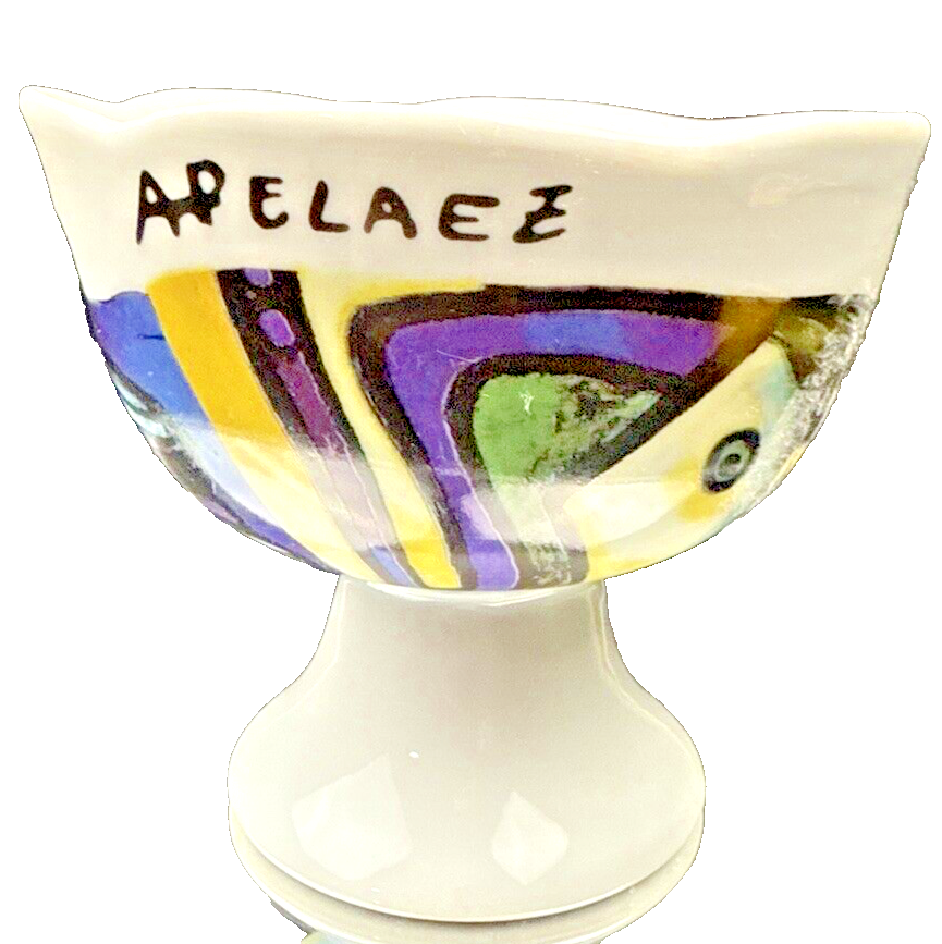 Amelia Pelaez Signed Ceramic Pedestal Bowl Bellas Arte En Casa 3.25