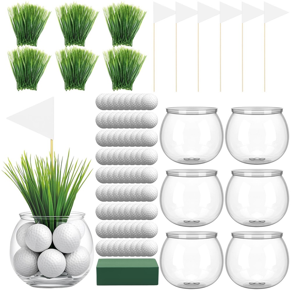 6 Set Golf Party Centerpieces Table Decorations with Hollow Plastic Ball Arti...