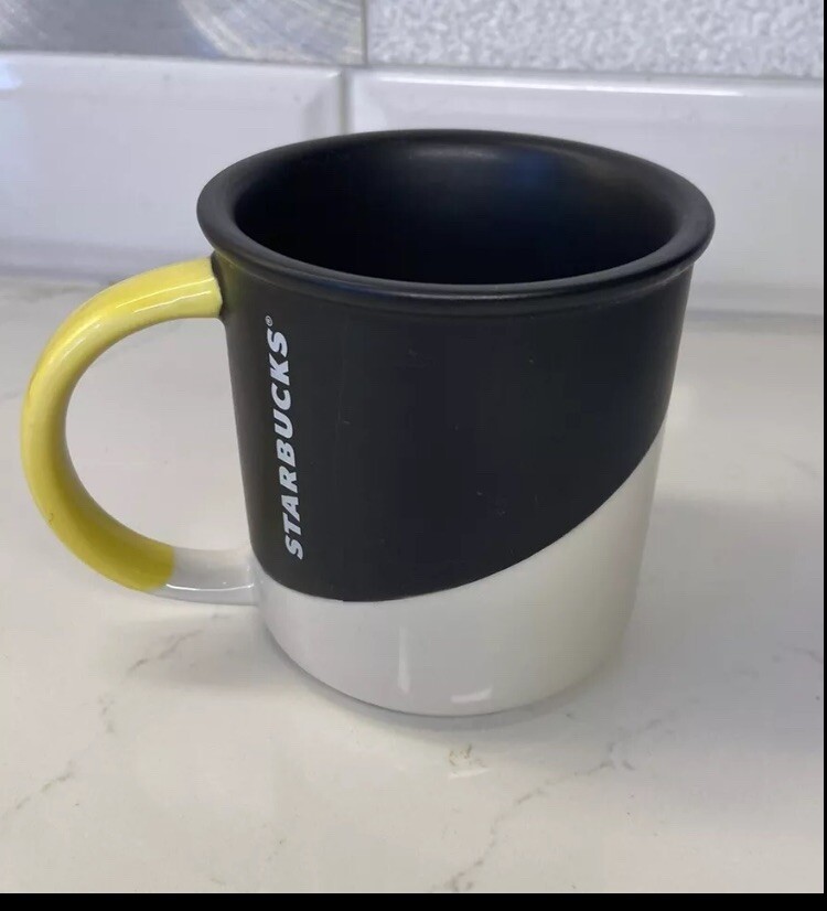 Starbucks 2017 Discontinued 12oz Black White Abstract Yellow Ceramic Mug