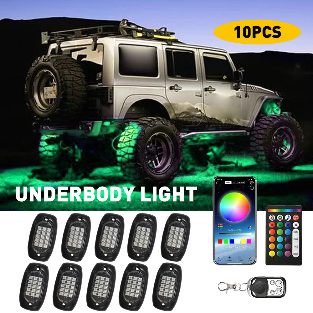 10 Pods RGB LED Rock Lights Kit Offroad Truck Underbody Neon Music Bluetooth APP