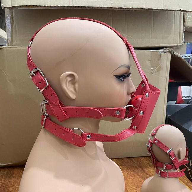 Half Face Mask Open Mouth Gag Head Bondage Strap Ball Harness slave Muzzle BDSM