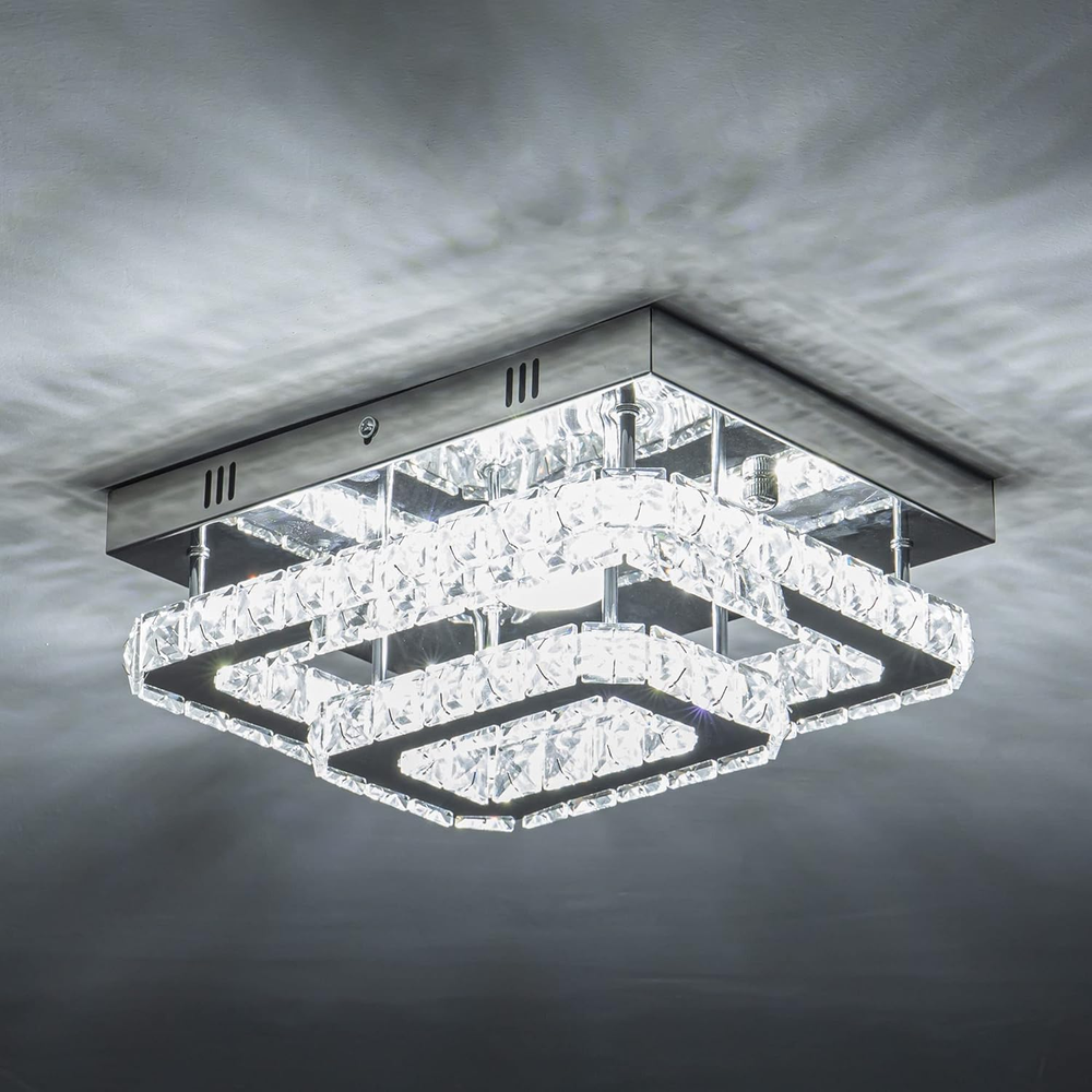 Modern Chandelier, Small Flush Mount LED Crystal Lighting Fixture, Rectangle Cha