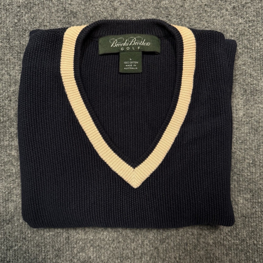 Brooks Brothers Golf, Men’s 100% Cotton V-neck Sweater Vest Navy Large