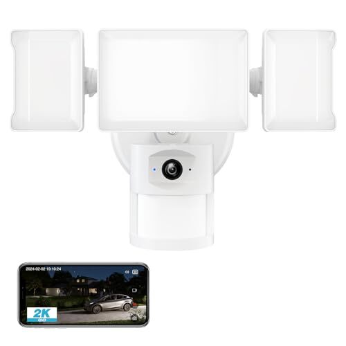 2K QHD Wired Floodlight Security Camera Outdoor 55W Hardwired White
