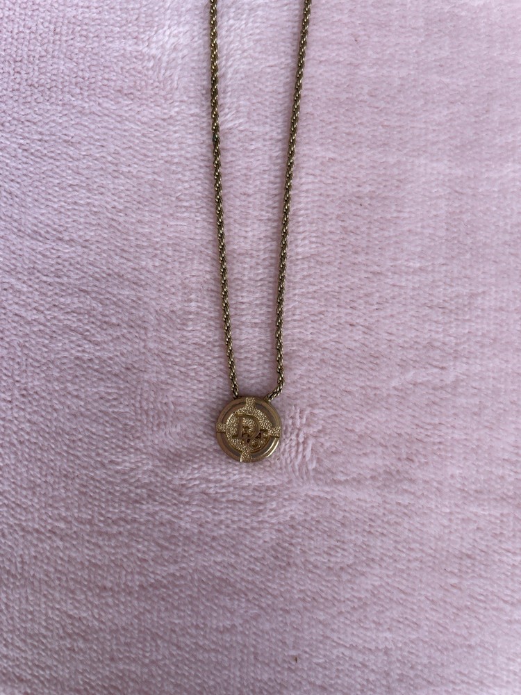 Vintage Christian Dior gold plated logo pendant necklace