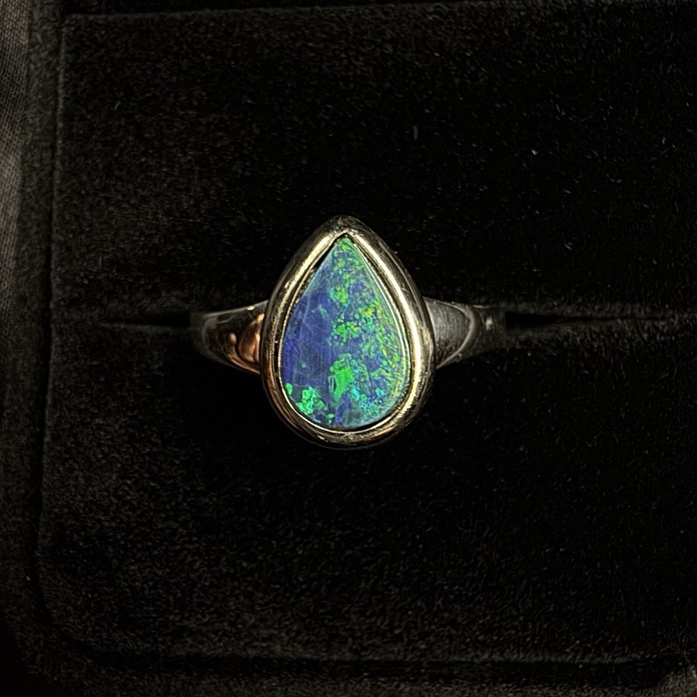 Opal Ring — Pear Shaped, Beveled, Set In 14K White Gold