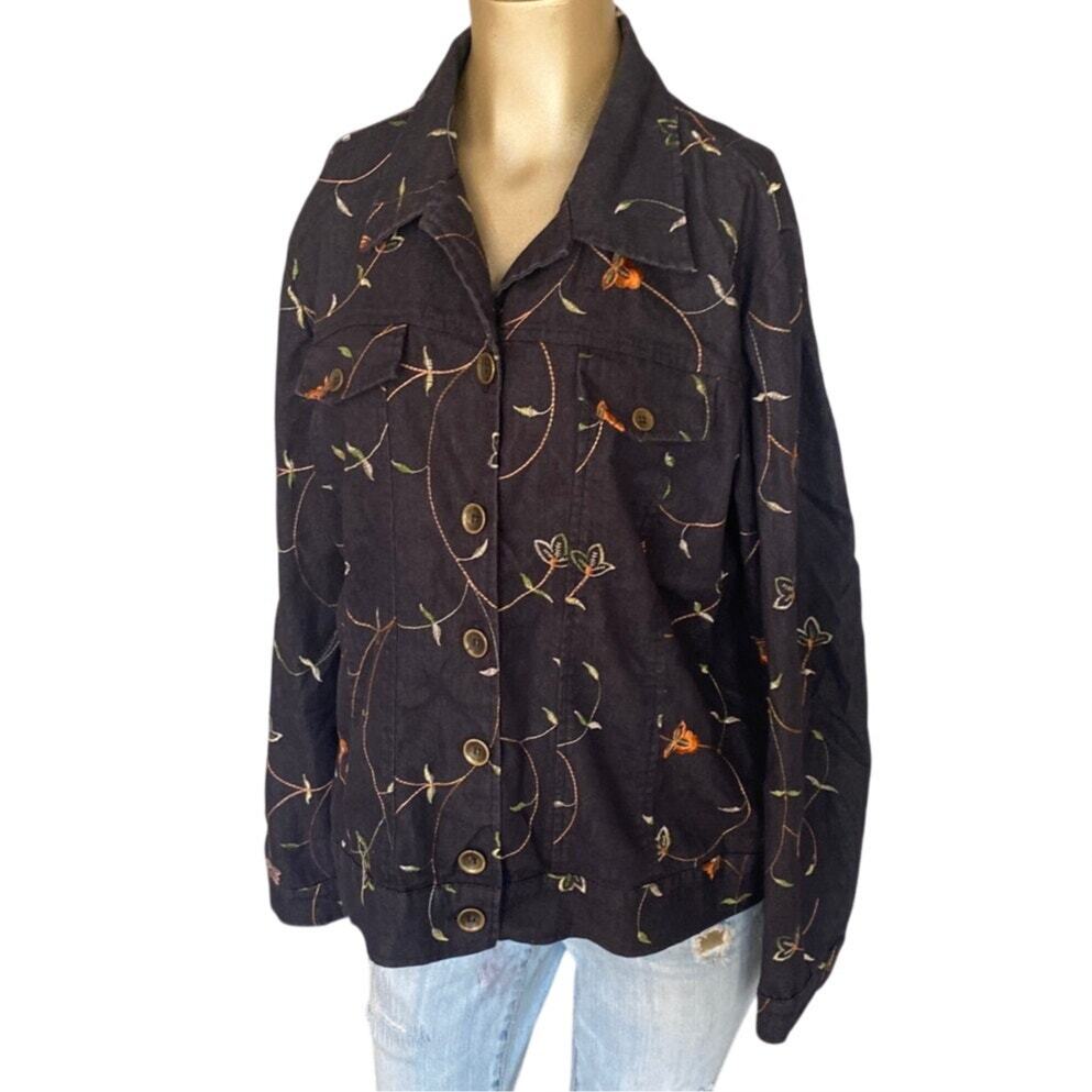 24K Vintage Light Denim Jacket Floral 90'S -Y2K Women Size 16 REGULAR