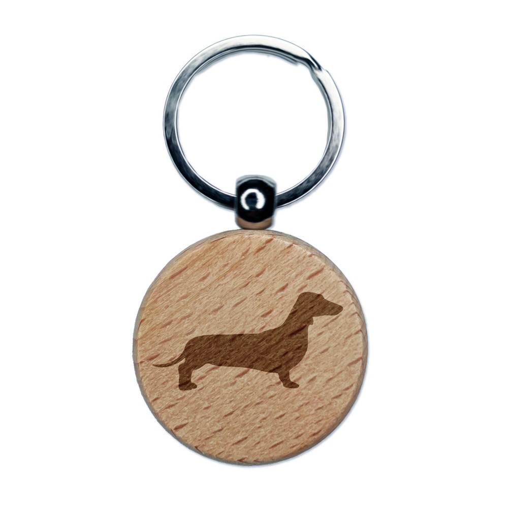 Smooth Haired Dachshund Dog Solid Engraved Wood Round Keychain Tag Charm