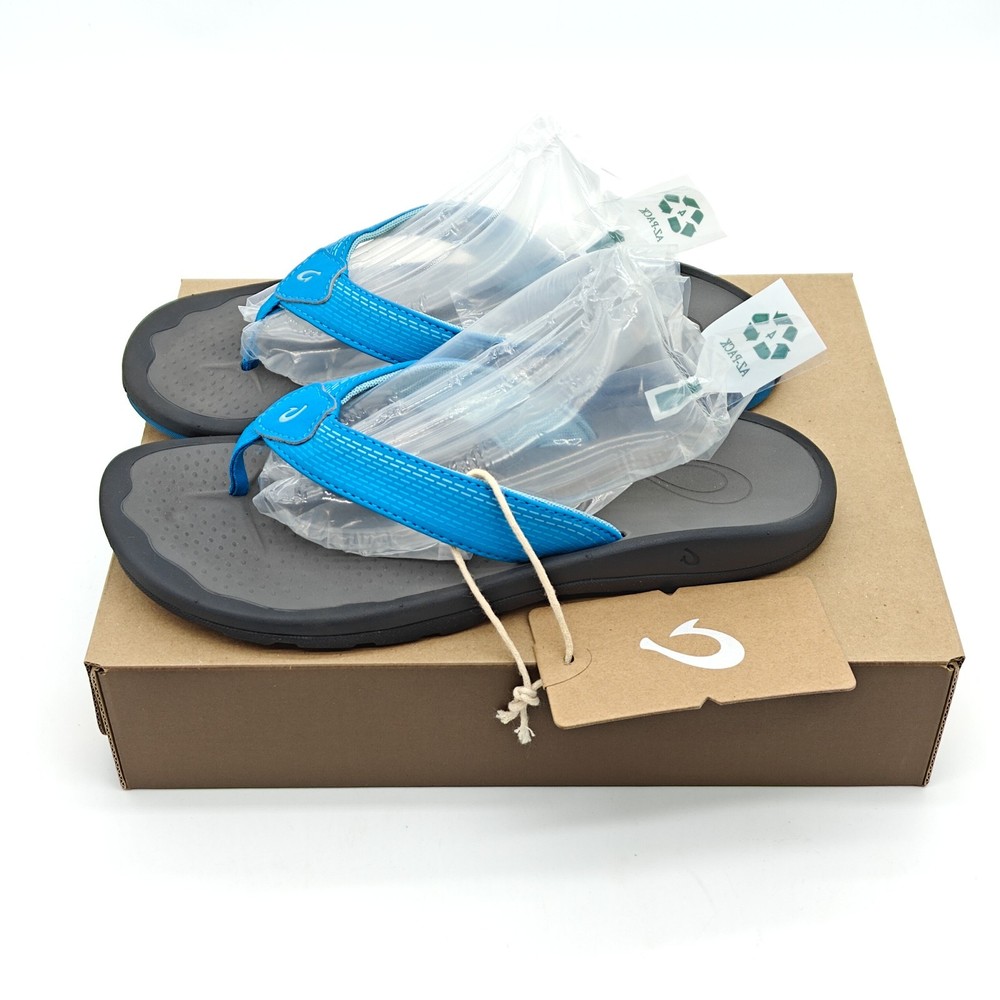 Olukai Awiki Womens Rare Lifeguard Flip Flops Size 7 Blue Beach Wet Grip Sandals