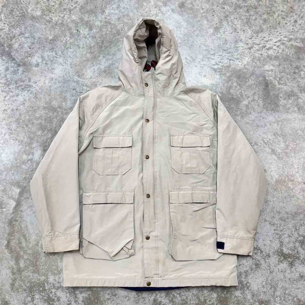 Vintage Woolrich Jacket Mens Large Beige Hooded Parka Coat Made USA Outdoor 90s