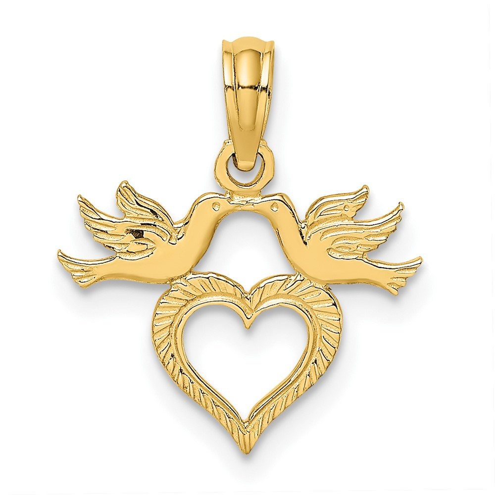 10k Yellow Gold Heart with Love Birds Charm Pendant 0.58gm L-15.9mm, W-16.1mm