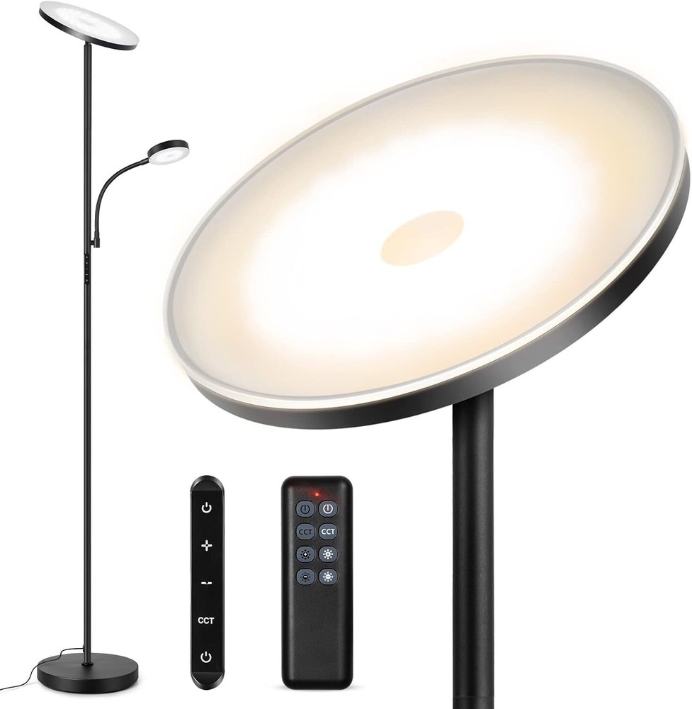 OUTON LED Floor Lamp, 27W/2400LM Modern Torchiere Lamp & 7W/ 400LM Reading Lamp,