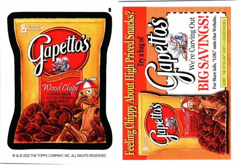 2020 WACKY PACKAGES DECEMBER WEEKLY COUPON BACK CARD # 9 GAPETTO'S WOOD CHIPS-image