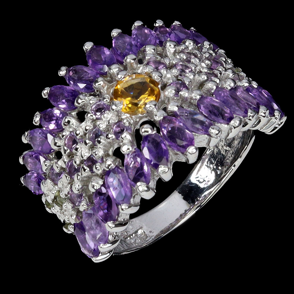 925 Sterling Silver Ring with Citrine Amethyst Peridot Gemstones Size 7