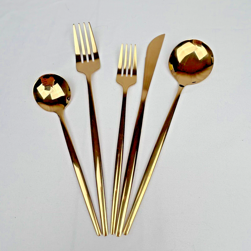 30 Piece Flatware Set Matte Gold Stainless Steel Thin Handles Service For 6