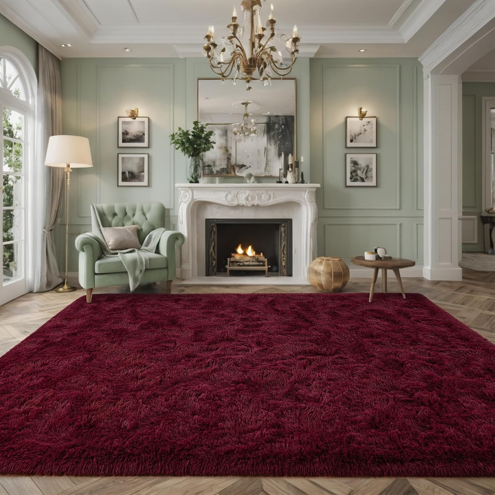 Nuttumico Extra Large Burgundy Fluffy Area Rugs for Living Room, 8X10 Feet Ultra