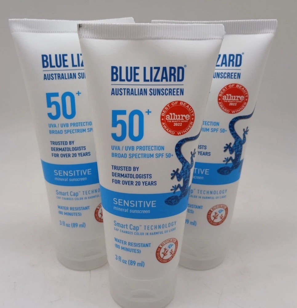 Blue Lizard Sensitive Mineral Sunscreen SPF 50+ 3oz 3-Pack UVA UVB Protection