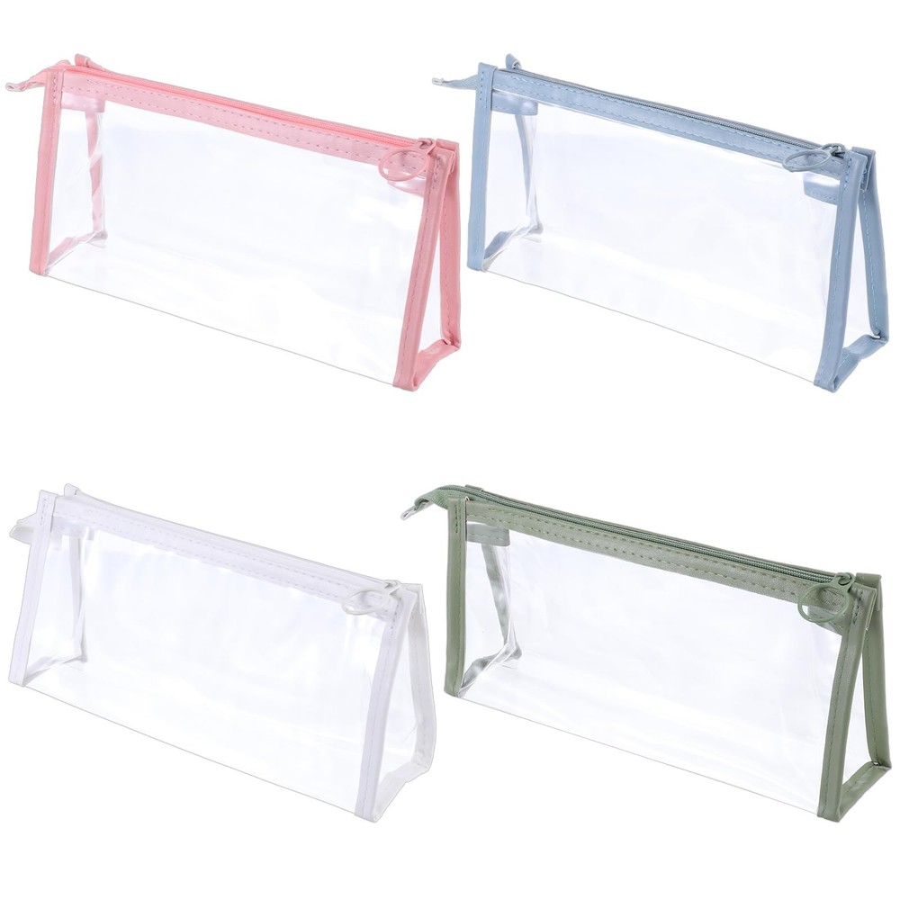 4PCS Clear Pencil Cases, Waterproof Pen Pouch with Zipper, Portable Travel Co...