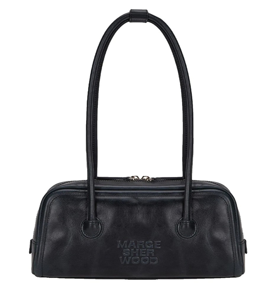 NEW MARGE SHERWOOD Boston EW Black Pull-Up Leather Shoulder Bag No Tariffs In US