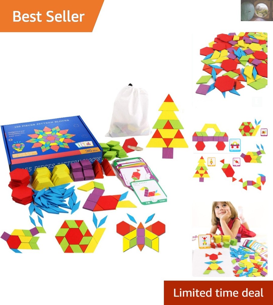 Montessori Wooden Tangram Puzzle Set - 155 Pieces for Kids Learning & Creativity