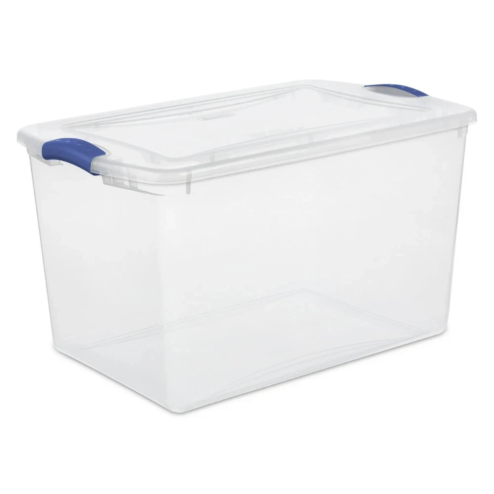 NEW Stackable Plastic Tote Box Storage Containers Bin 66 Quart, Blue Latches