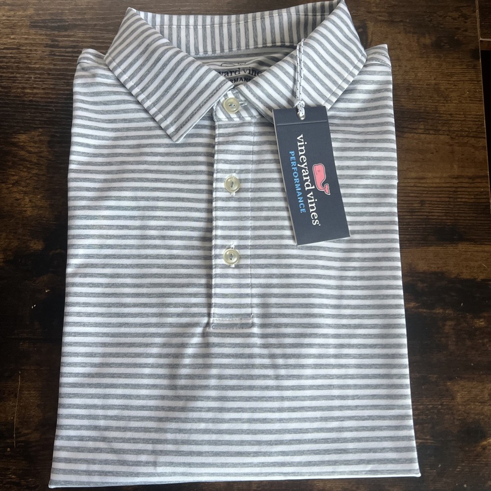 Vineyard Vines On The Go Sankaty Polo Men’s Size XXL White w/ Gray Stripe NWT