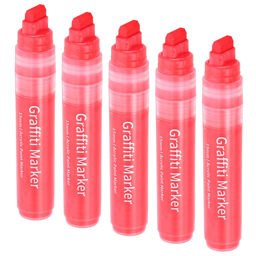 5 Pcs Graffiti Markers, 15mm Red Poster Markers Thick Acrylic Paint Pen