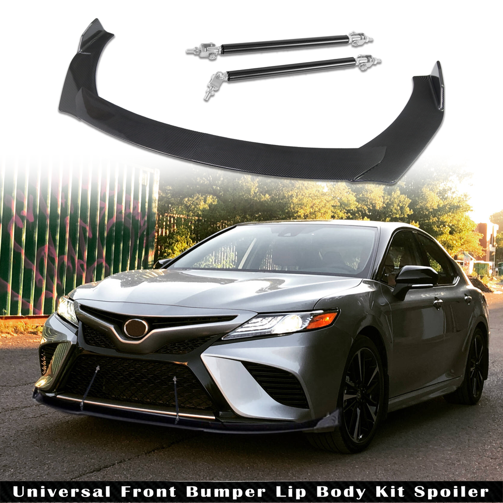 Toyota Camry XSE Carbon Fiber Front Bumper Lip Spoiler with Strut Rods