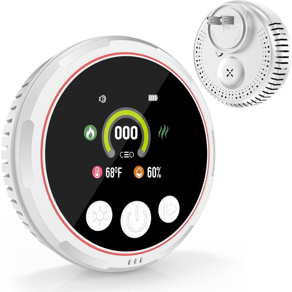 Multi Sensor CO Detector with Smoke&Gas,Portable Plug-in Alarm with Backup Power