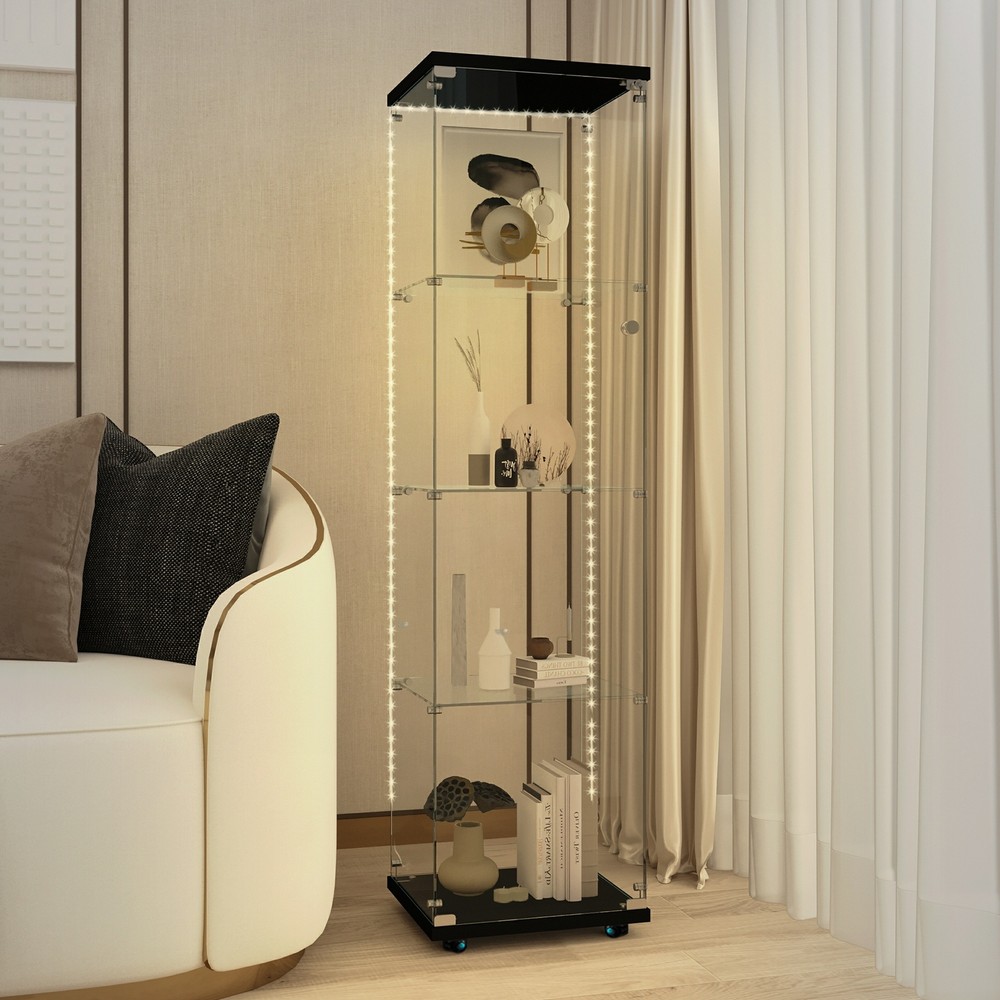 Upgraded 4-Shelf Glass Curio Cabinet with Door & Lock Easy Install
