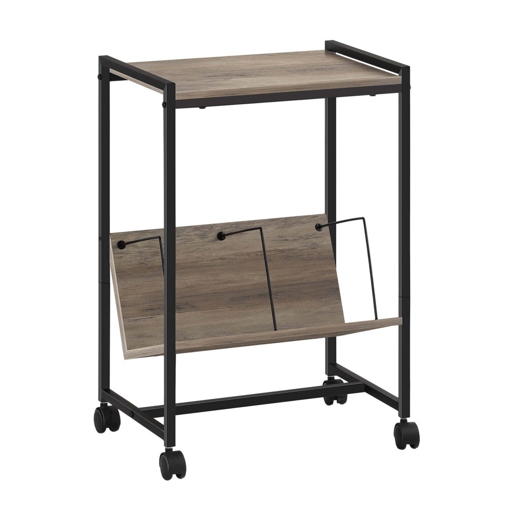 2-Tier Gray Vinyl Record Stand with Wheels and Storage Shelf  