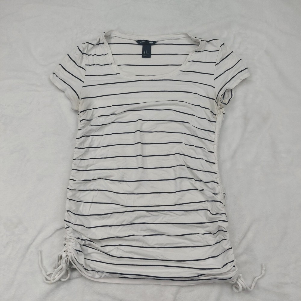 H&M Mama White And Black Striped Scoop Neck Short Sleeve Maternity T-Shirt Sz M