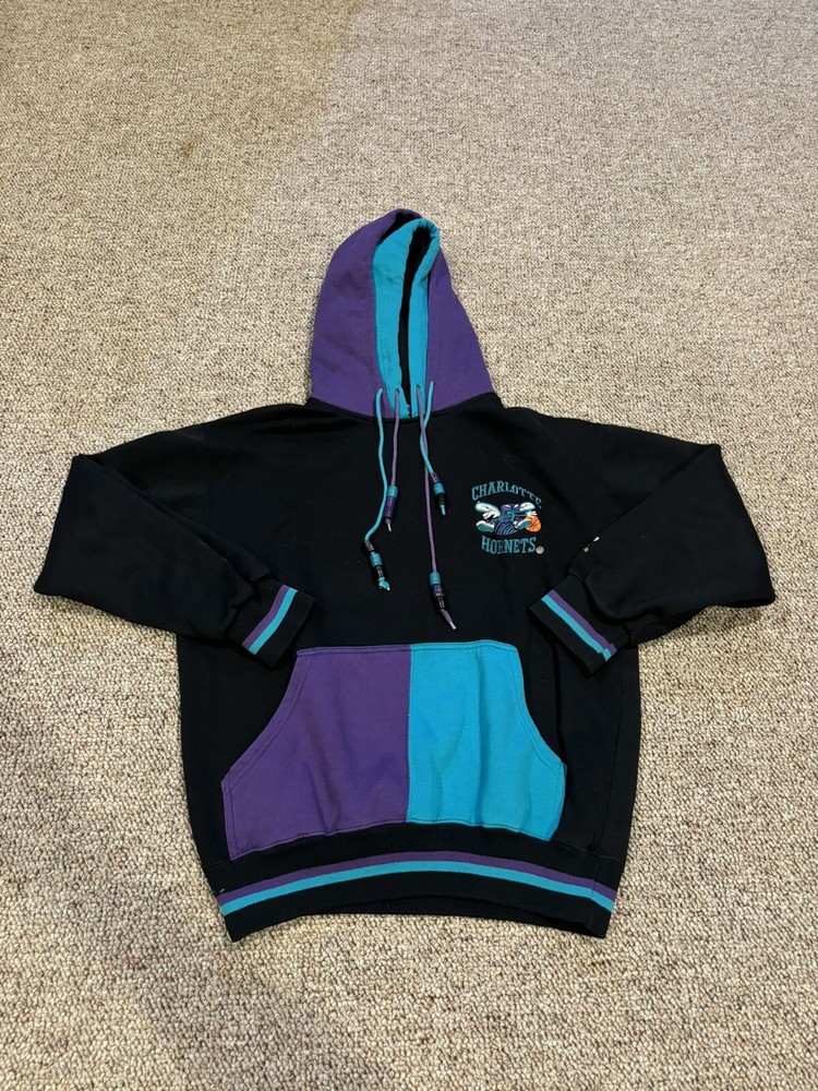 Vintage Starter Charlotte Hornets Hoodie Youth Large Black Double Faced NBA 90s
