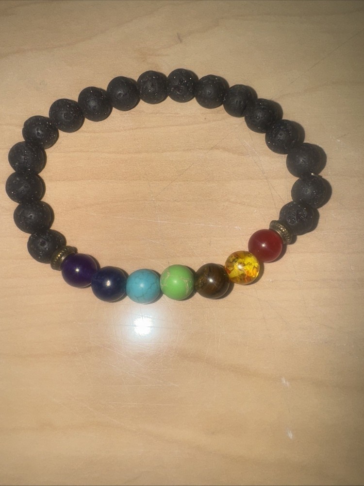Unisex Aromatherapy Lava Stone Bracelet with Essential Oil Diffuser for 7 Chakra Healing
