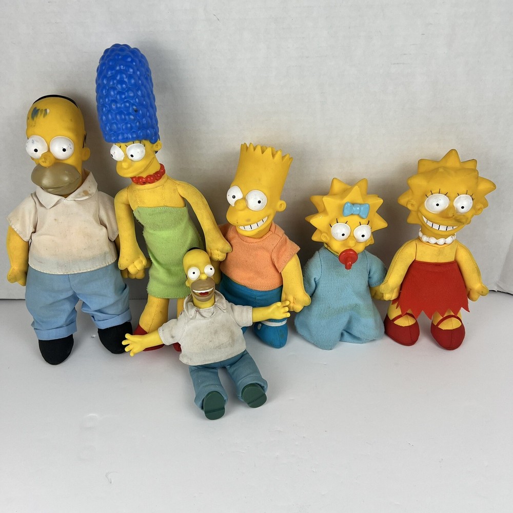 Vintage 1990 Simpsons Burger King Plush Dolls 5-Piece Complete Set