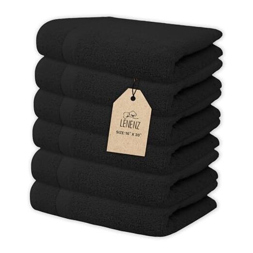 Premium 6-Pack Black Cotton Hand Towels - Ultra Absorbent
