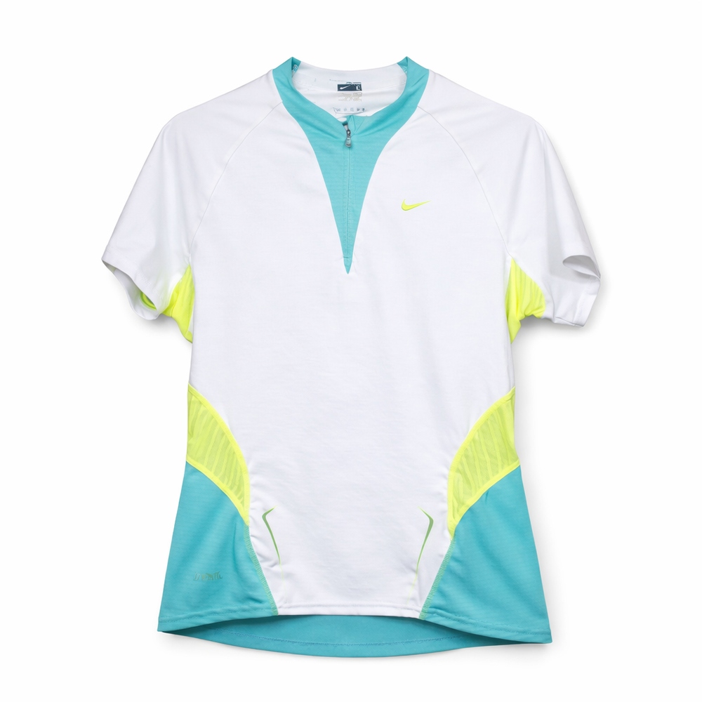 Nike Running Top Womens Fit Dry Half Zip White Teal Yellow Sports L