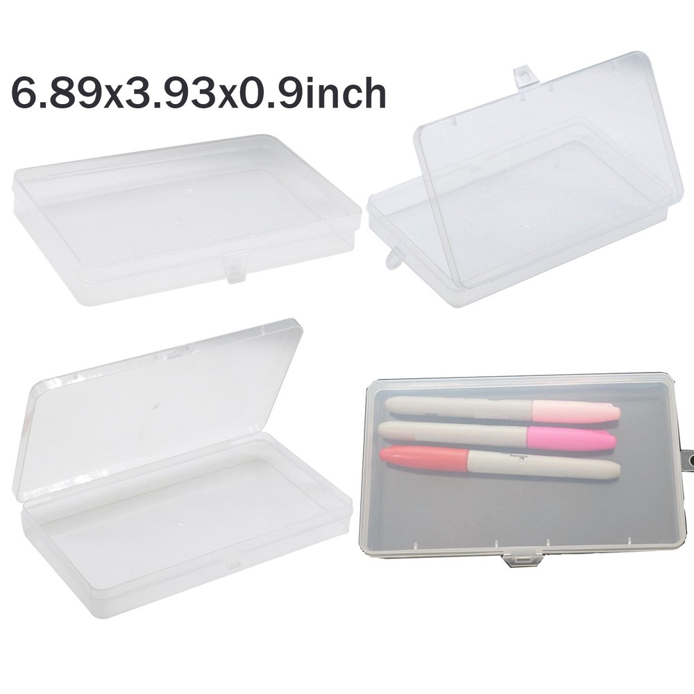 4PCS Clear Plastic Storage Container Box Hinged Lid DIY Arts Crafts Markers Pens
