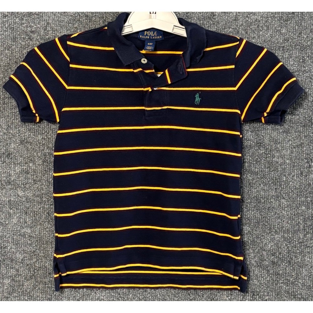 Kids Polo Ralph Lauren Navy Yellow Stripe Short Sleeve Polo Shirt Size 4T