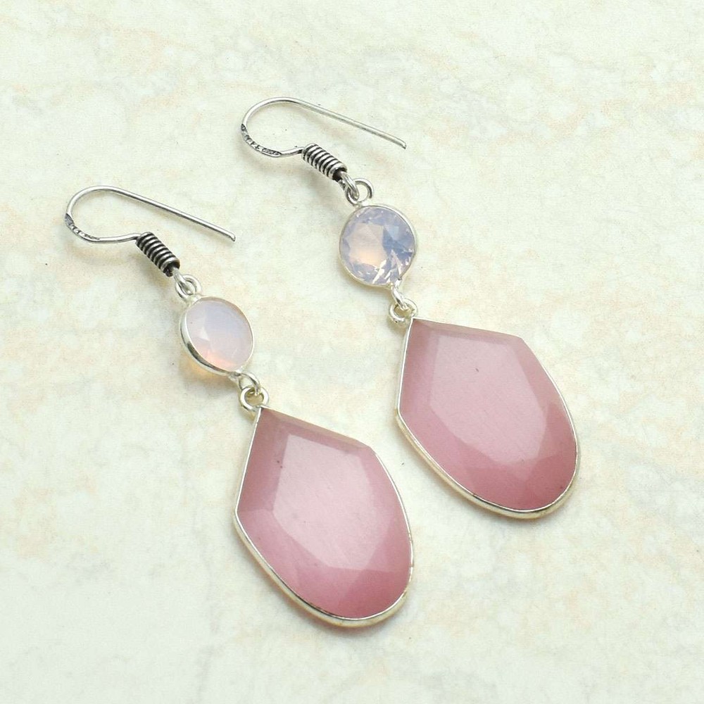 Cat Eye Oaplite Gemstone Handmade Drop Dangle Earrings Jewelry 2.2