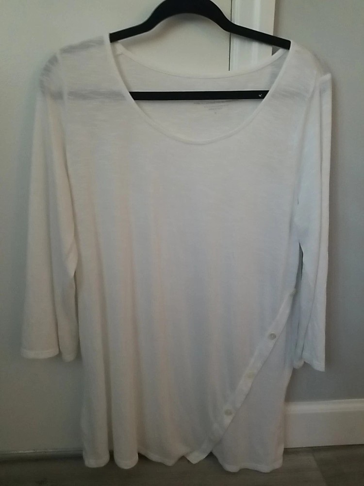 Pure Jill Tunic Size M White Asymmetric Button Top Comfy Soft Cotton Rayon