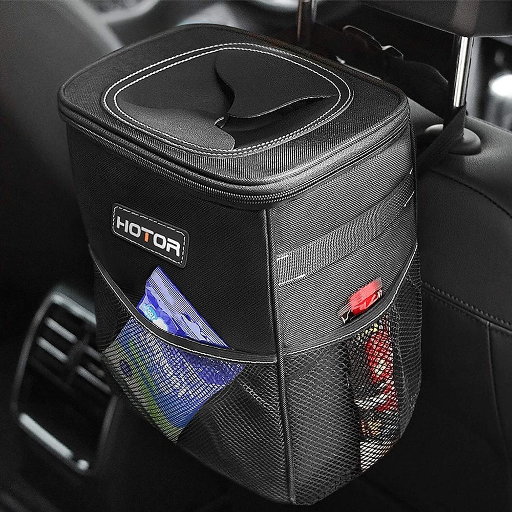 HOTOR Car Trash Can with Lid and Storage Pockets - 100% Leak-Proof Organizer,...